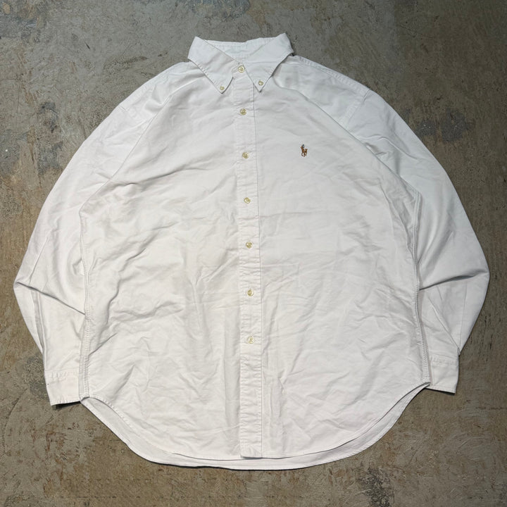 古着 90's POLO by Ralph Lauren/ ラルフ ローレン/ ボタンダウン長袖シャツ/ 無地/ サイズXL相当