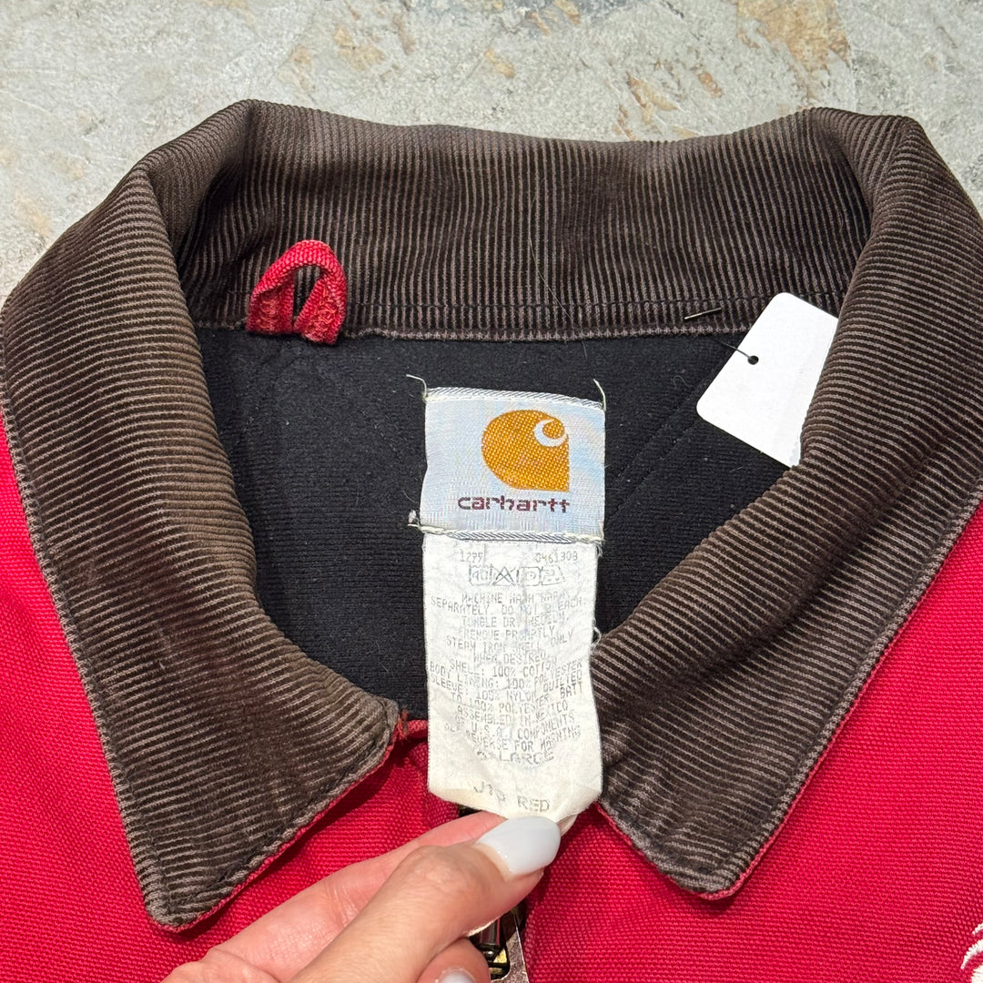 古着 Carhartt/ カーハート/ サンタフェジャケット/ ダック地/ 裏地キルティング/ 企業ロゴ/ 襟コーデュロイ/ サイズXL