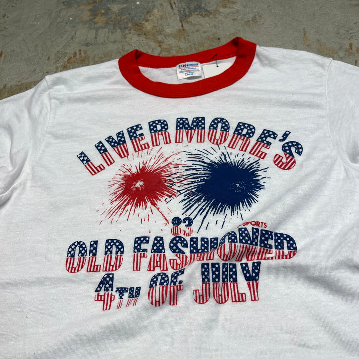 #4787 古着 USA製80's~ 紙タグ/ヴィンテージ プリントリンガーTシャツ/サイズM