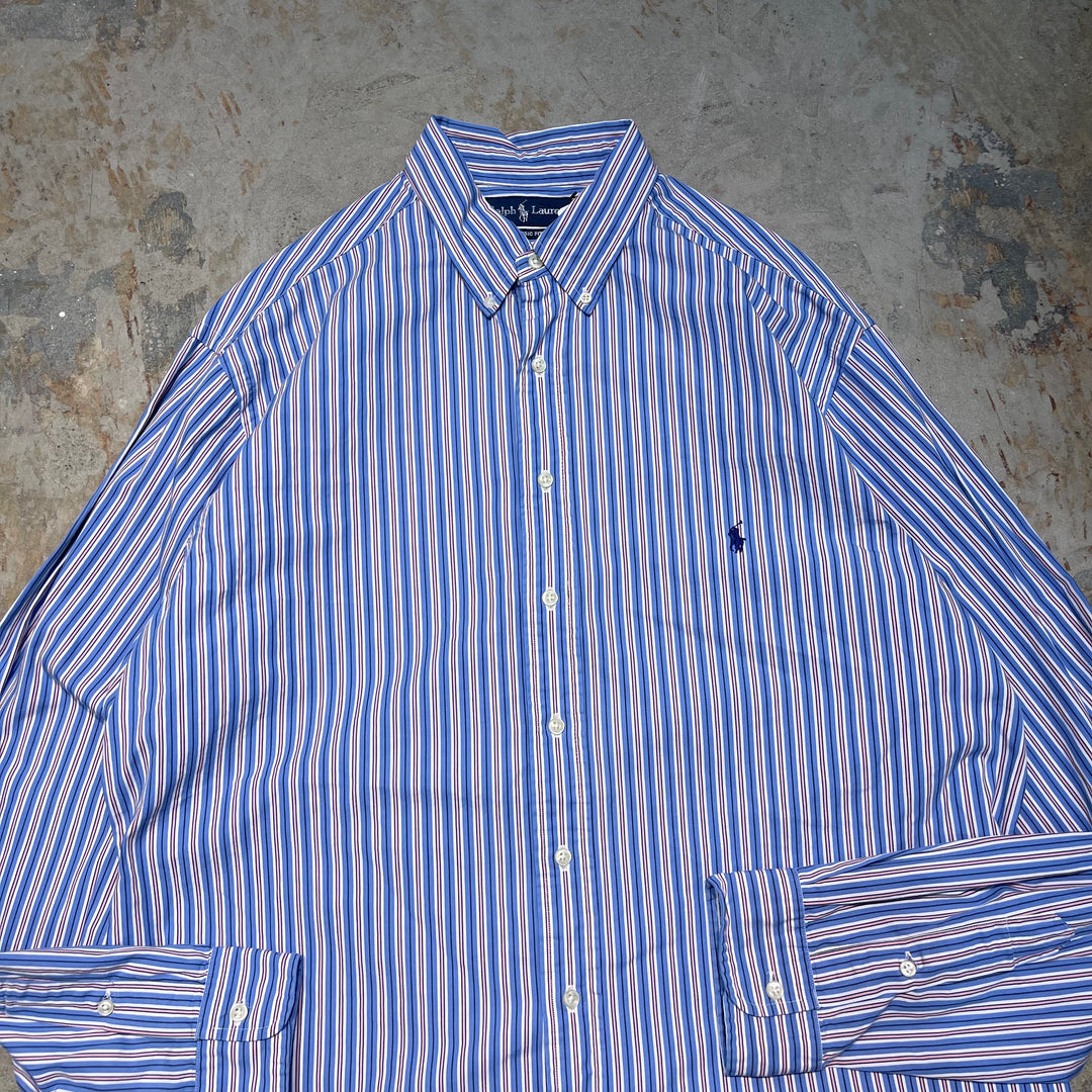 #4391 古着 Ralph Lauren/ラルフローレン/Long Sleeve Button Down Shirt/長袖ボタンダウンシャツ/Stripe/ストライプ/CLASSIC FIT/サイズXL