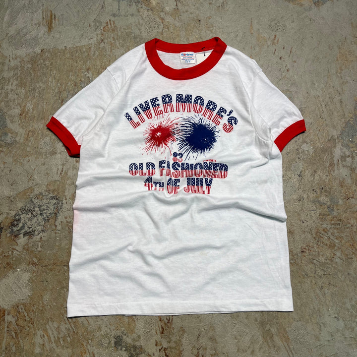 #4787 古着 USA製80's~ 紙タグ/ヴィンテージ プリントリンガーTシャツ/サイズM