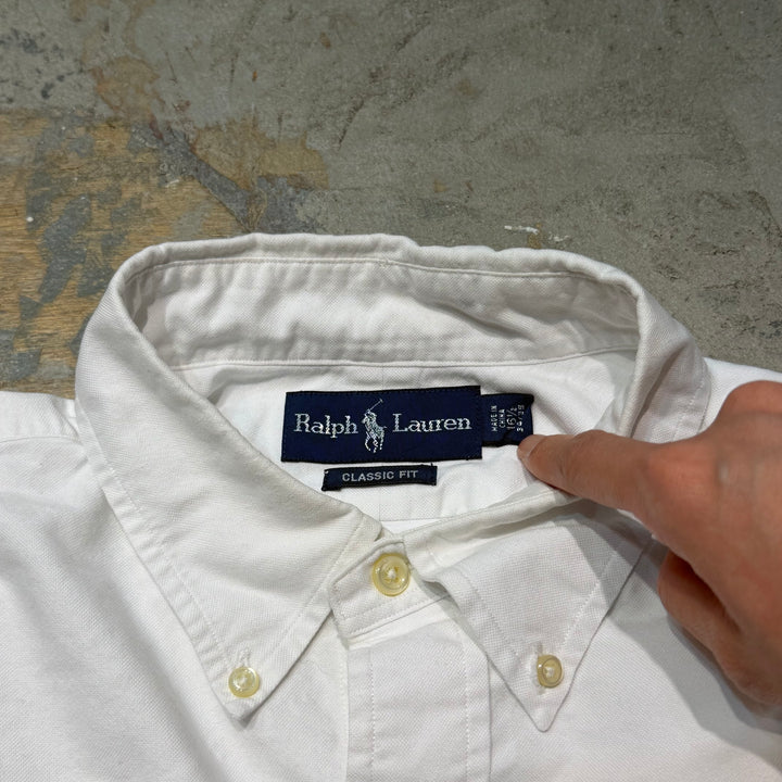 古着 90's POLO by Ralph Lauren/ ラルフ ローレン/ ボタンダウン長袖シャツ/ 無地/ サイズXL相当