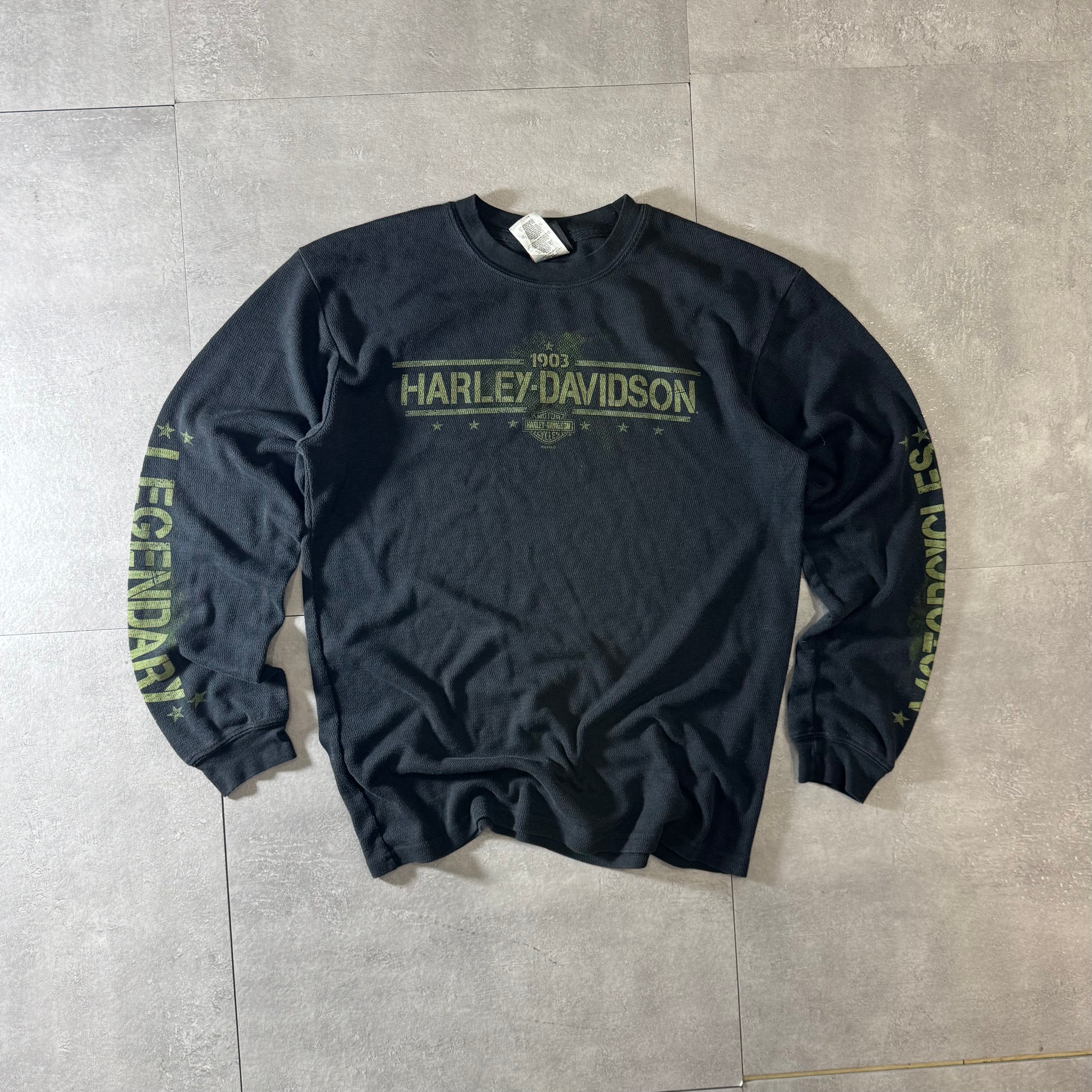 Harley-Davidson ワッフル長袖カットソー M 古着 USA製 Harley-Davidson ハーレーダビッドソン ロングスリーブ