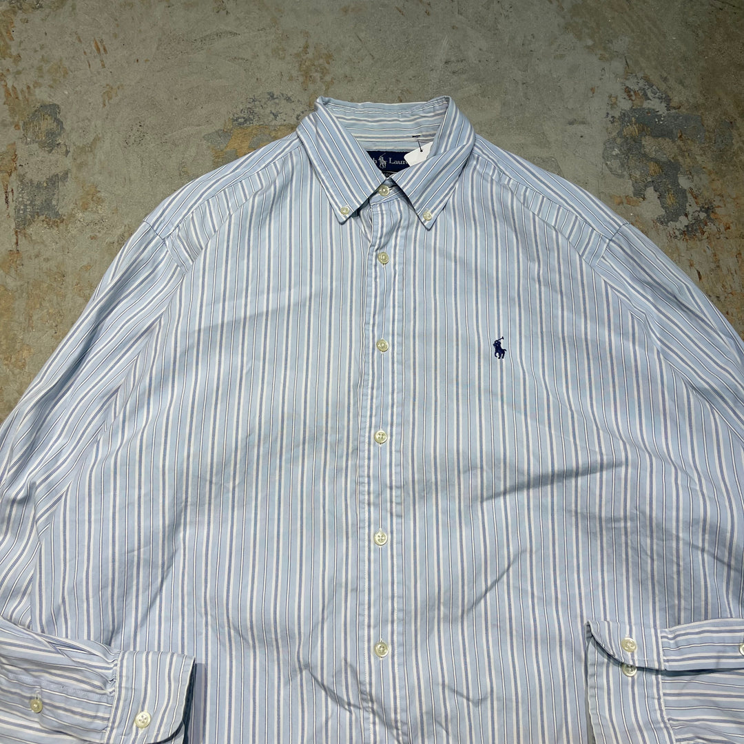 #4392 古着 Ralph Lauren/ラルフローレン/Long Sleeve Botton Down Shirt/長袖ボタンダウンシャツ/Stripe/ストライプ/YARMOUTH/サイズL相当