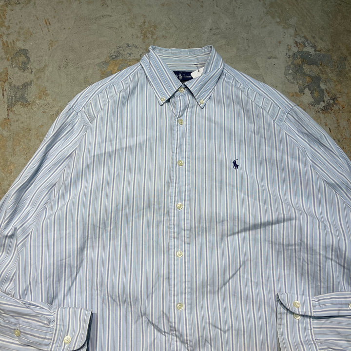 #4392 古着 Ralph Lauren/ラルフローレン/Long Sleeve Botton Down Shirt/長袖ボタンダウンシャツ/Stripe/ストライプ/YARMOUTH/サイズL相当
