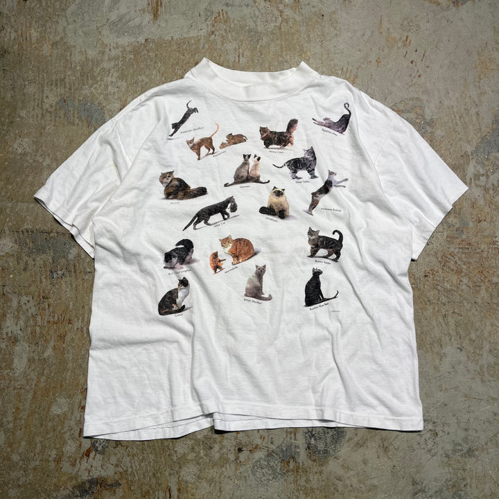 #4714 古着 USAvintage 猫プリント/ヴィンテージ シングルステッチ Tシャツ/サイズL相当