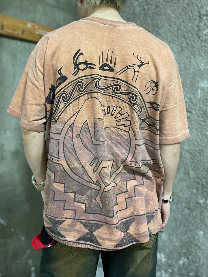 #4673 古着 USA製 90's Hanesヘインズ/ココペリ 精霊/ヴィンテージ シングルステッチ Tシャツ/後染め/サイズXL