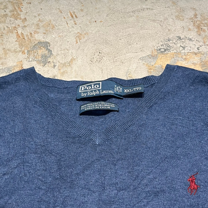 #3702古着/ラルフローレン/POLObyRalphLauren/コットンニット/Cottonknit/Ｖネック/サイズXXL