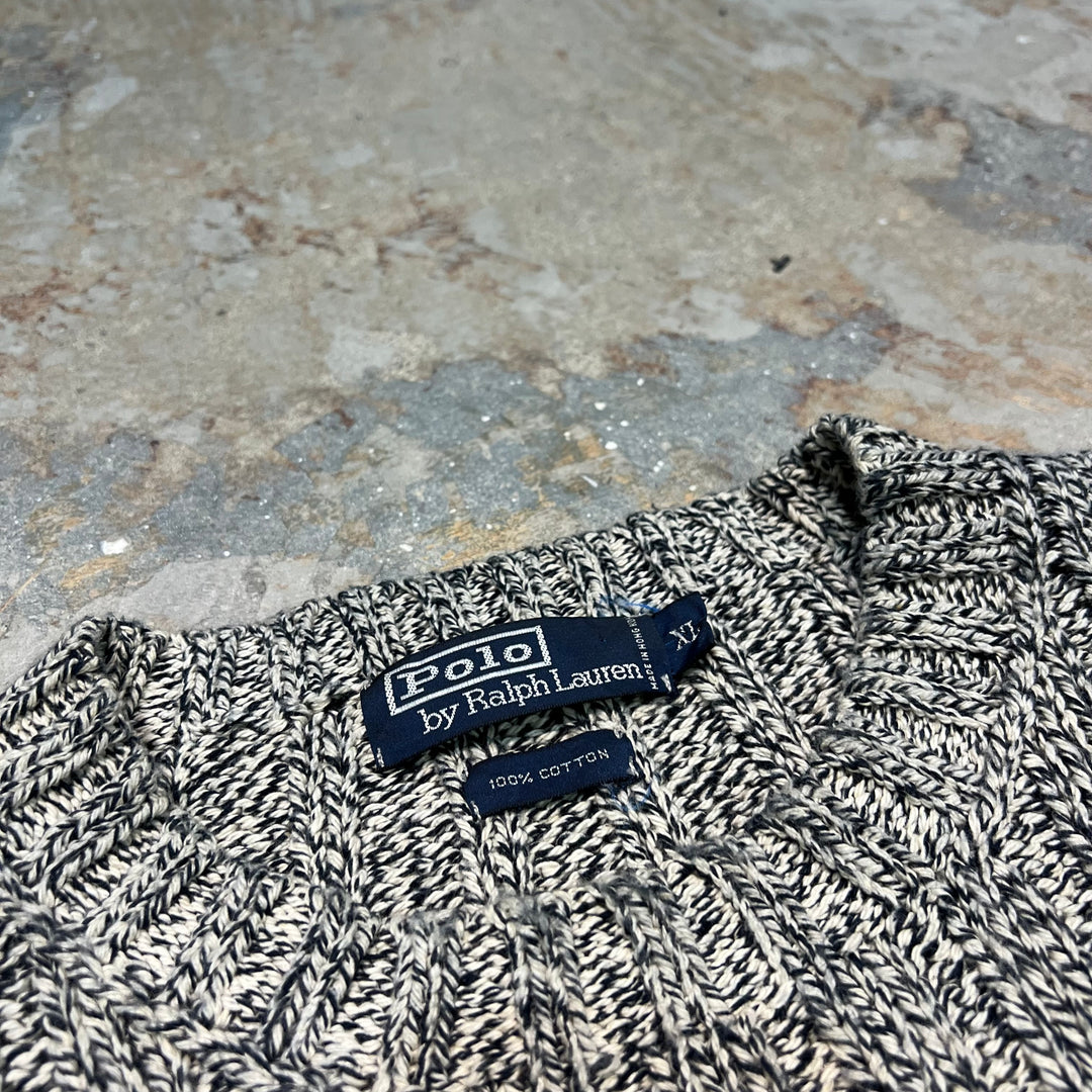 #3785 古着 POLO by Ralph Lauren/ラルフローレン/Cotton Cableknit/コットンケーブルニット/星条旗/サイズXL