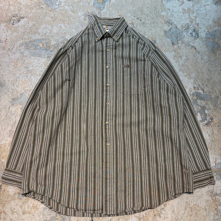 古着 USA製 CARHARTT/カーハート/ボタンダウン長袖シャツ/ストライプ柄/サイズL