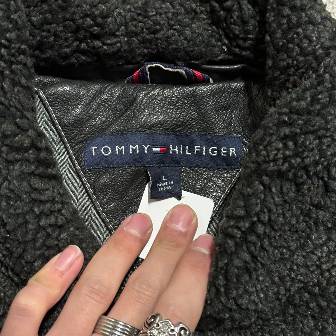 古着 TOMMY HILFIGER/ トミーフィガー/ ジップアップレザージャケット/ サイズL