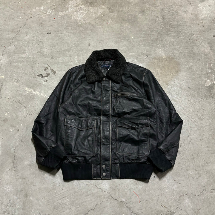 古着 TOMMY HILFIGER/ トミーフィガー/ ジップアップレザージャケット/ サイズL