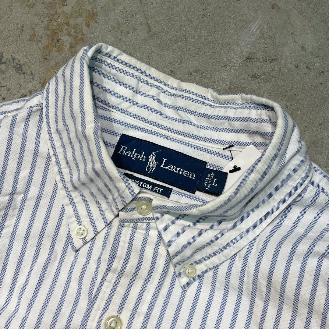 #4388 古着 Ralph Lauren/ラルフローレン/Long Sleeve Button Down Shirt/長袖ボタンダウンシャツ/Stripe/ストライプ/CUSTOM FIT/サイズL