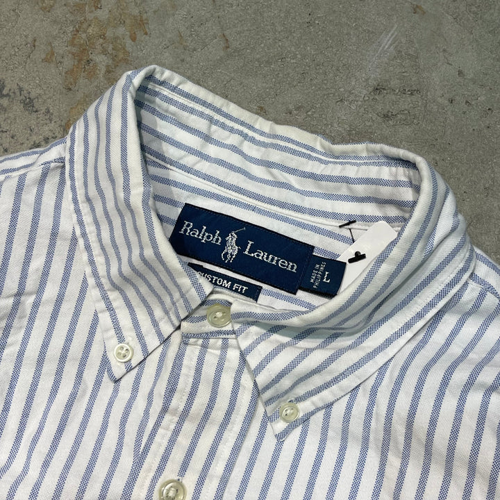 #4388 古着 Ralph Lauren/ラルフローレン/Long Sleeve Button Down Shirt/長袖ボタンダウンシャツ/Stripe/ストライプ/CUSTOM FIT/サイズL