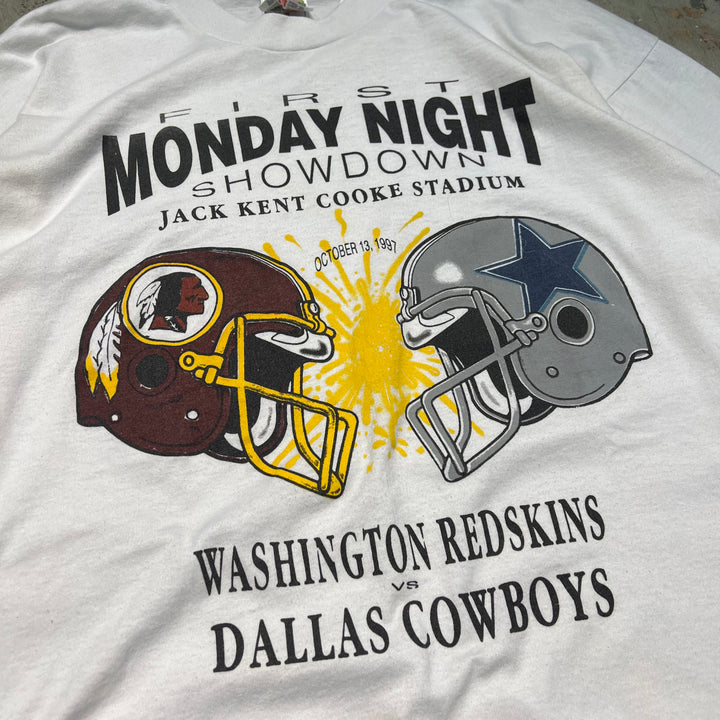 古着 USA製 90's NFL / ワシントン･レッドスキンズ vs ダラス・カウボーイズ / FIRST MONDAY NIGHT SHOWDOWN / ジャック･ケント･クッキー･スタジアム / 1997年10月13日開催 /ヴィンテージ シングルステッチ ロングTシャツ/サイズXL