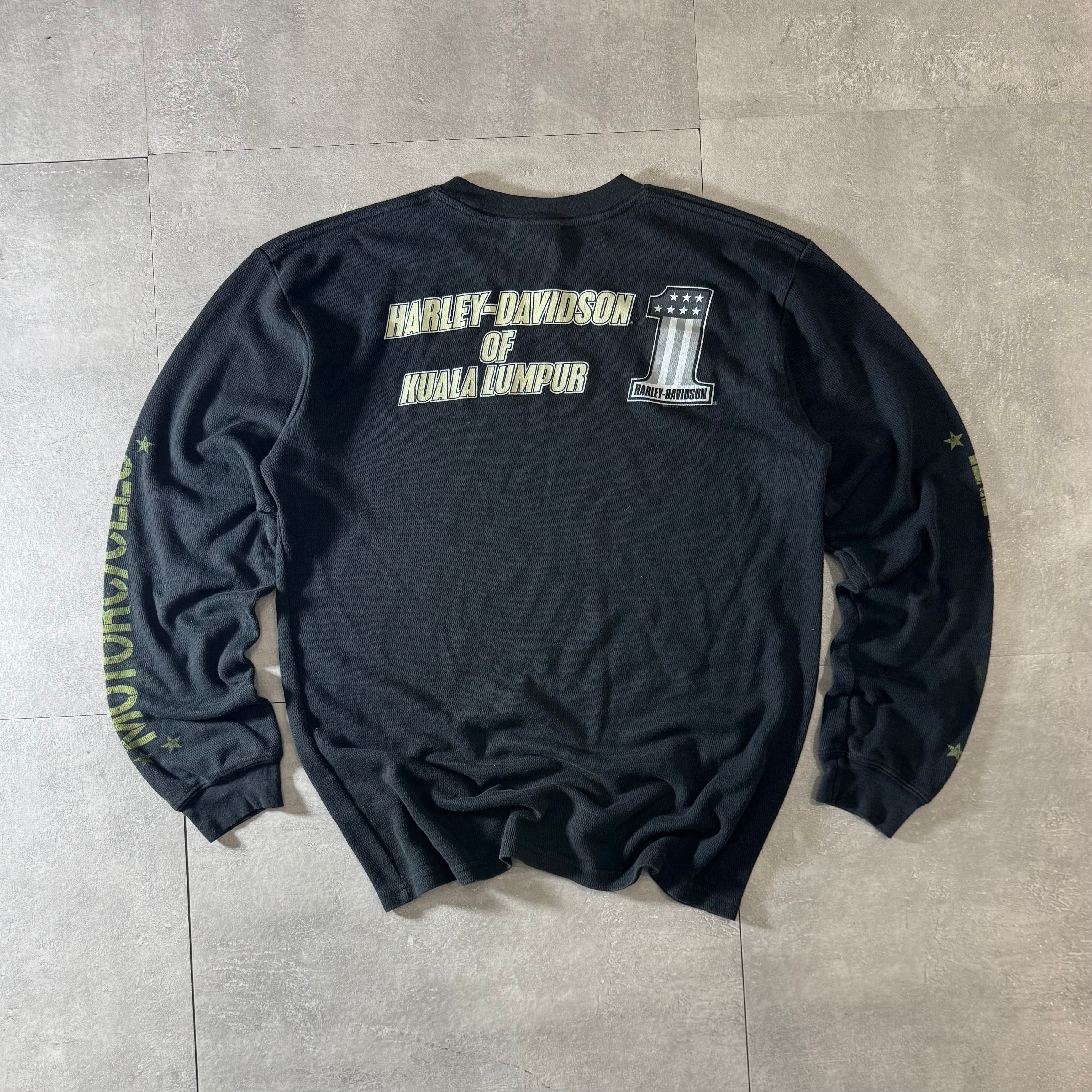 Harley-Davidson ワッフル長袖カットソー M 古着 USA製 Harley-Davidson ハーレーダビッドソン ロングスリーブ