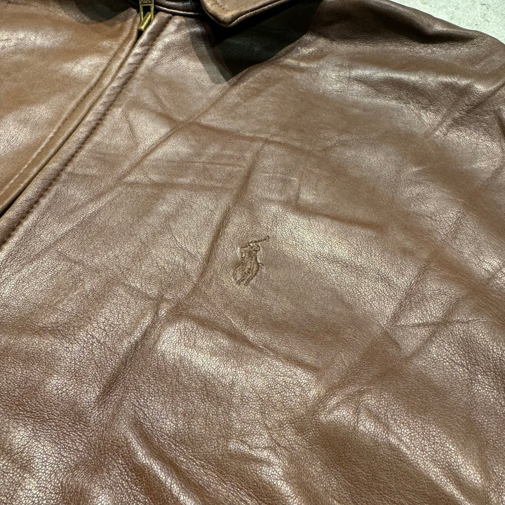 古着 90's POLO by Ralph Lauren/ ポロラルフローレン/ ラムレザースウィングトップジャケット/ 千鳥格子/ サイズL