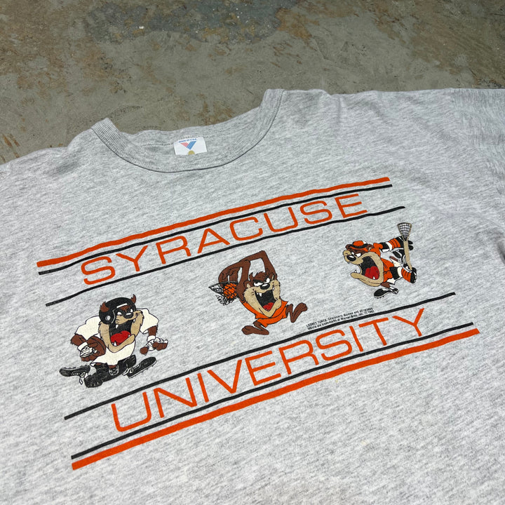 古着 USA製 92's シラシュース大学/ダズマニアン･デビル/ルーニーテューンズ/ワーナーブラザース/ヴィンテージ シングルステッチ プリントTシャツ/サイズL相当