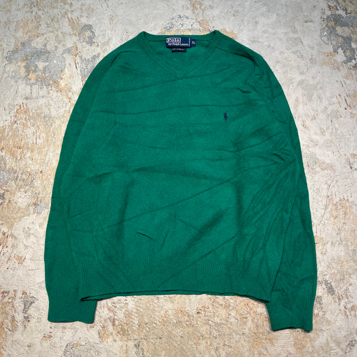 #3691古着/ラルフローレン/POLObyRalphLauren/ラムウールニット/LAMBS WOOL knit/Ｖネック/サイズXL