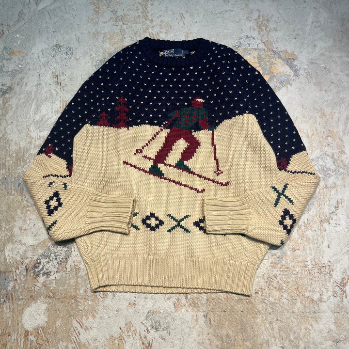 #3151 古着/Unknow/Ralph Lauren/ラルフローレン/wool Knit/バーズアイ　スキーニット/サイズXL相当