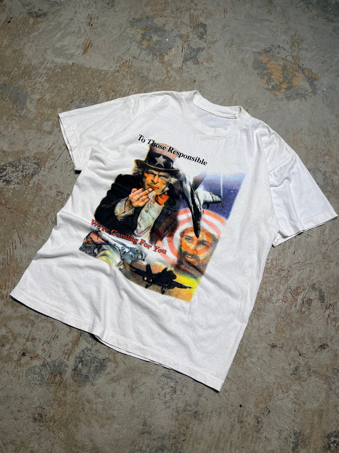 #MA122 古着 90's To Those Responsible/アンクルサム/ヴィンテーシングルステッチ Tシャツ/サイズM