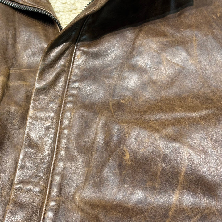 古着 J.CREW/ ジェイクルー/ 本革ジップアップレザージャケット/ 牛革/ 裏地ボア/ サイズL