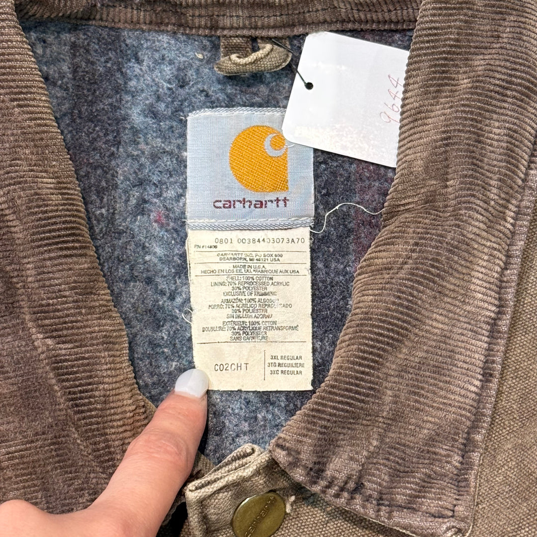 古着 USA製 Carhartt/ カーハート/ チョアコート/ ダック地/襟コーデュロイ/裏地ブランケット/ サイズ3XL