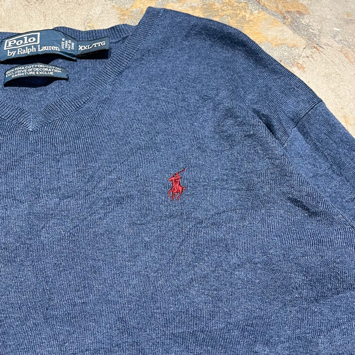 #3702古着/ラルフローレン/POLObyRalphLauren/コットンニット/Cottonknit/Ｖネック/サイズXXL