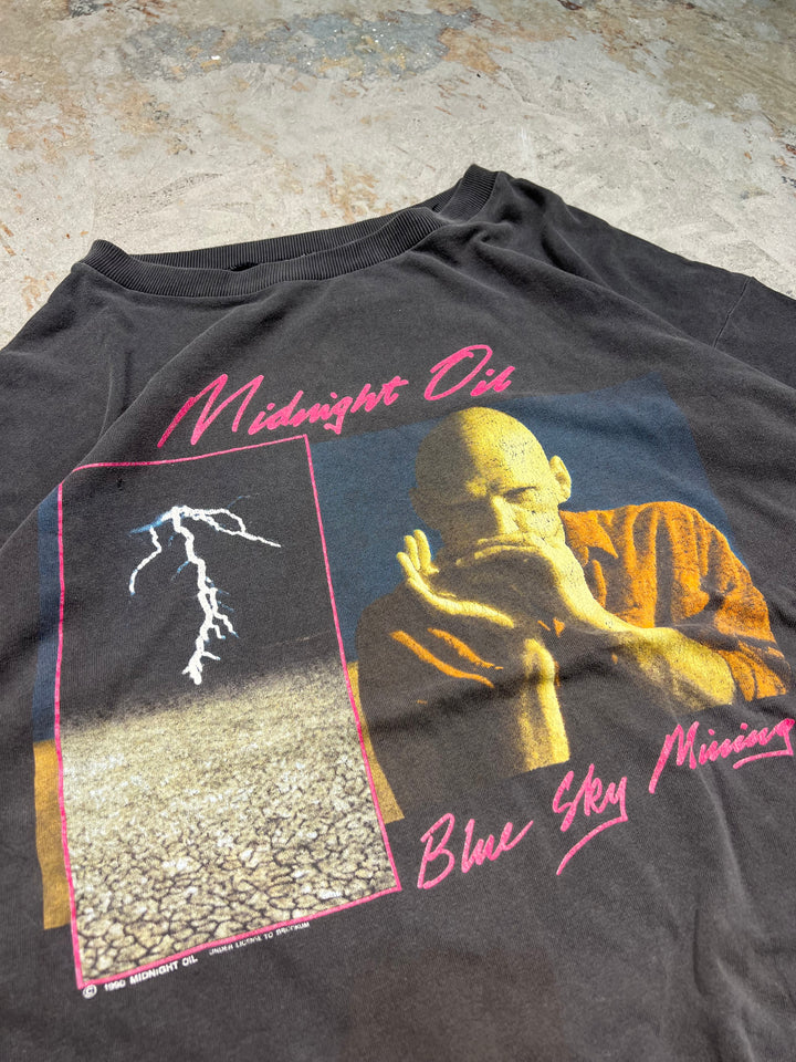 #MA141 古着 USA製 90's ミッドナイト･オイル / Blue Sky Mining / オーストラリア&ニュージーランド ツアー / ヴィンテージ シングルステッチ バンドTシャツ/サイズXL相当