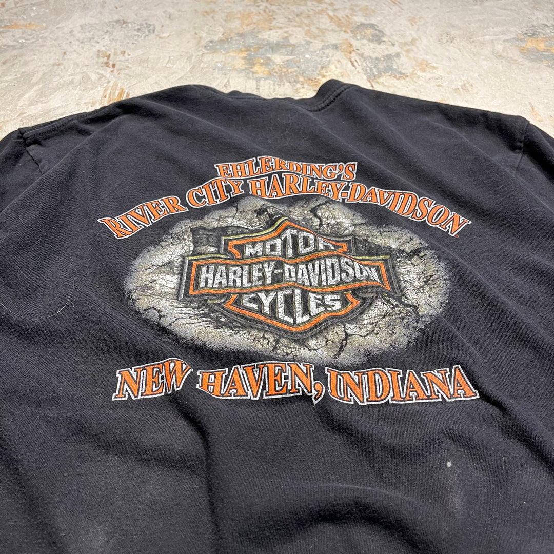 古着 Harley-Davidson/ハーレー ダビッドソン/ニューヘブン/インディアナ州/プリントTシャツ サイズXL相当