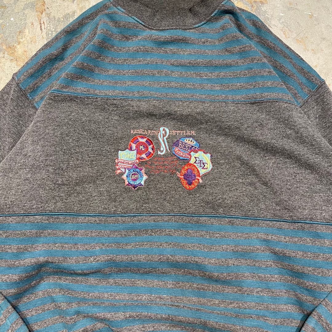 #4120 古着 Unknow/Crew Neck Print Sweat/クルーネックプリントスウェット/RESEARCH/SETTLEM/刺繍/ボーダー柄/サイズL