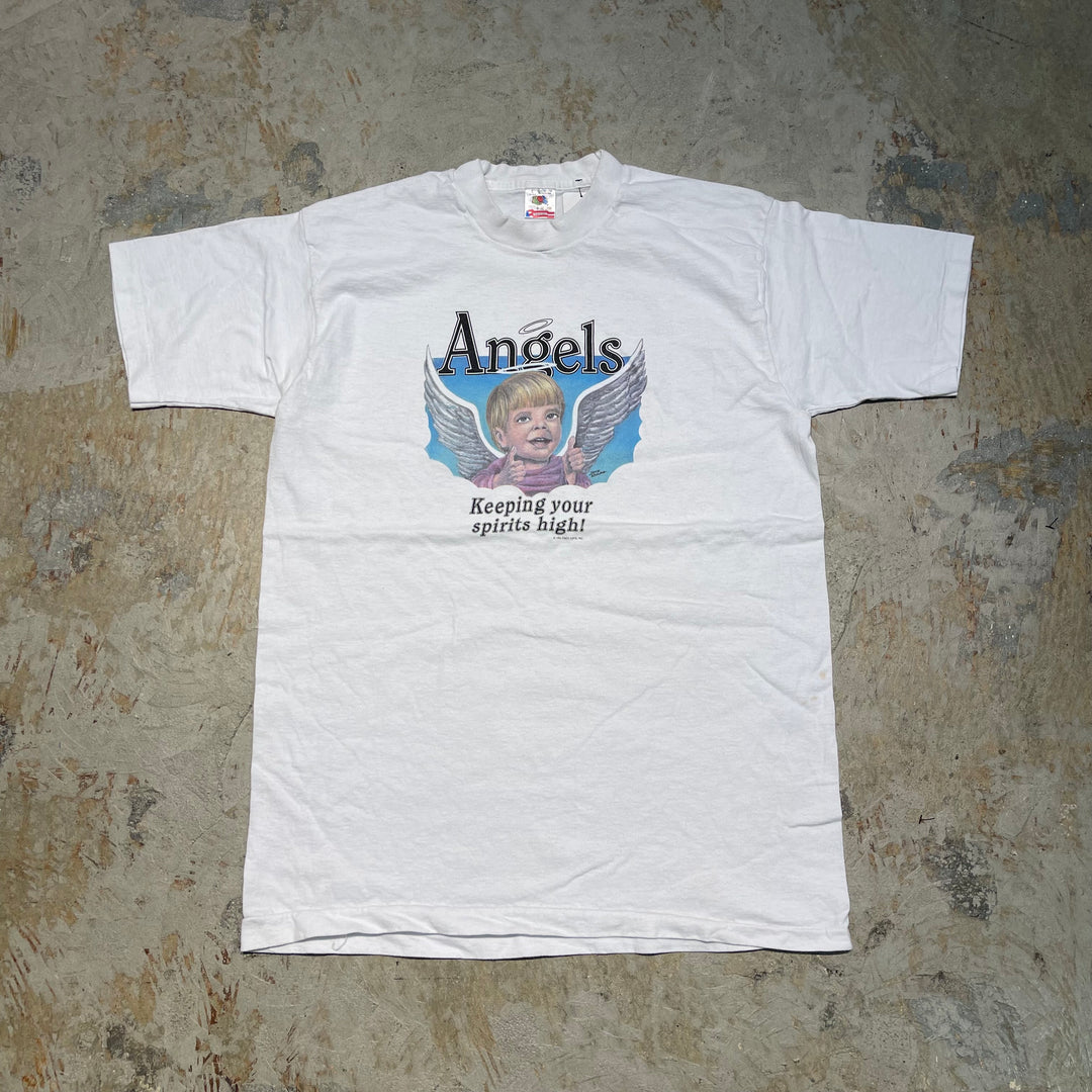 #4843 古着 90's FRUIT OF THE LOOM/気持ちを高めていきましょう！/翼を手に入れた/USA製/企業系/Tシャツ/ヴィンテージ/シングルステッチ/サイズL