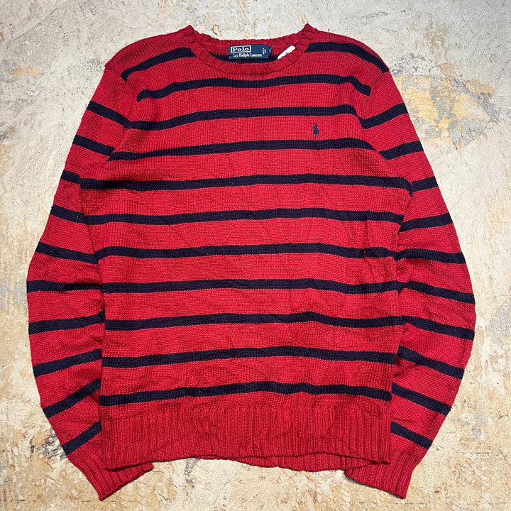 古着 POLO by Ralph Lauren/ ポロラルフローレン/  クルーネックニットセーター/ ボーダー/サイズM