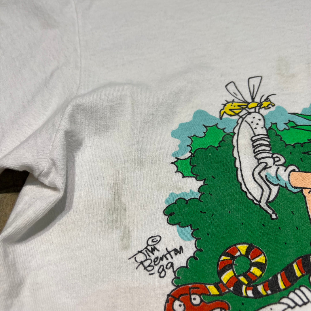 古着 89's JIM BENTON/ジム・ベントン/MR.OUTDOORMAN/イラスト/ヴィンテージ シングルステッチ プリントTシャツ/サイズL相当