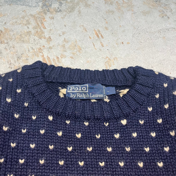 #3151 古着/Unknow/Ralph Lauren/ラルフローレン/wool Knit/バーズアイ　スキーニット/サイズXL相当