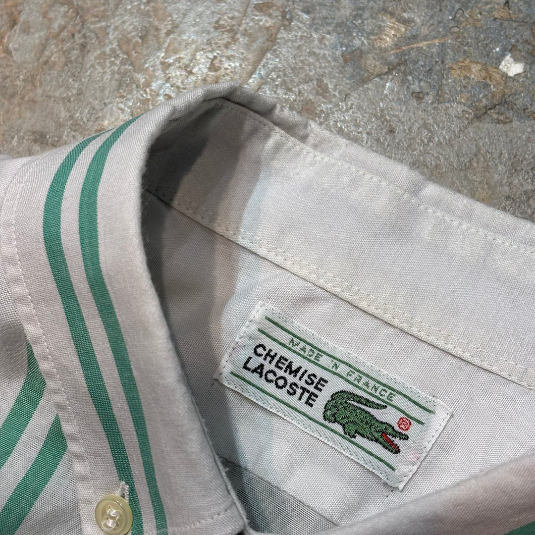 古着 LACOSTE/ ラコステ/ ボタンダウン半袖シャツ/ ストライプ柄/ サイズL相当