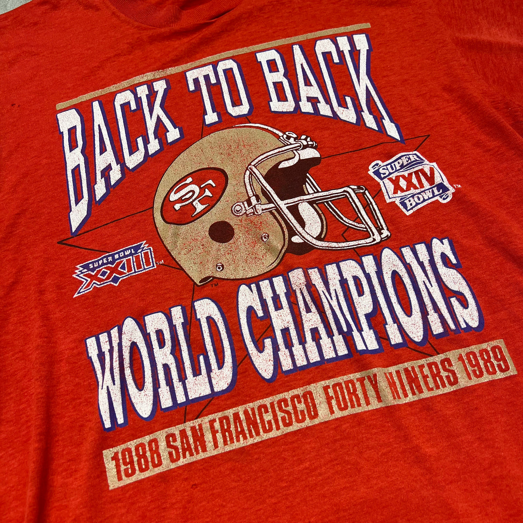 古着 USA製 89's スクリーンスターズ / NFL / サンフランシスコ･フォーティナイナーズ / 第23回スーパーボウル / 優勝 / BACK TO BACK / ヴィンテージ シングルステッチ プリントTシャツ/サイズM