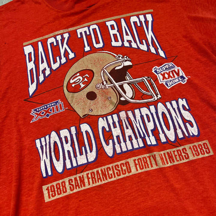 古着 USA製 89's スクリーンスターズ / NFL / サンフランシスコ･フォーティナイナーズ / 第23回スーパーボウル / 優勝 / BACK TO BACK / ヴィンテージ シングルステッチ プリントTシャツ/サイズM