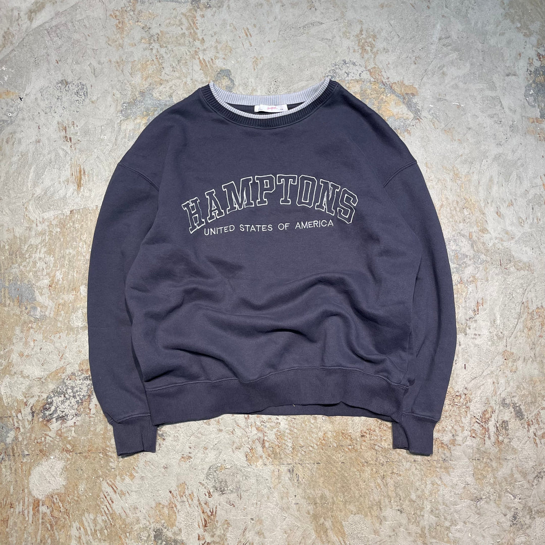 #4124 古着 Unknow/Crew Neck Print Sweat/クルーネックプリントスウェット/HAMPTONS UNITED STATES OF AMERICA/サイズS