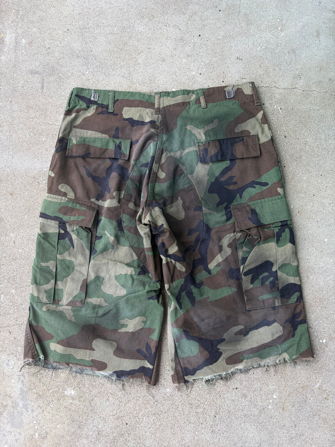 Distressed Sashiko Baggy Camo Shorts W34