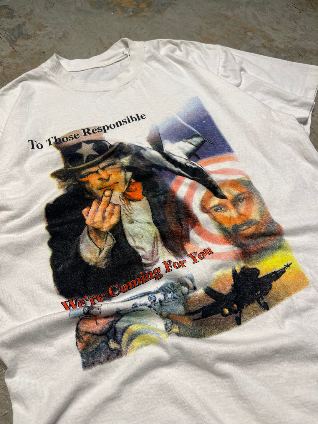 #MA122 古着 90's To Those Responsible/アンクルサム/ヴィンテーシングルステッチ Tシャツ/サイズM
