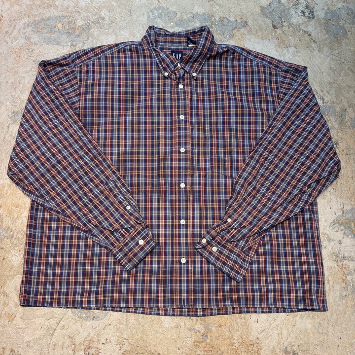 古着 GAP/ ギャップ/ ボタンダウン長袖シャツ/ チェック柄/ リメイク/ サイズXXL