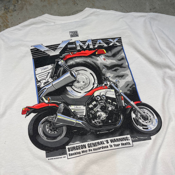 古着 94's USA製 All Sport/ YAMAHA V-MAX/ 軍医総長の警告 : 喫煙は健康に害を及ぼす可能性があります。 / ヴィンテージ シングルステッチ プリントTシャツ / サイズXXL