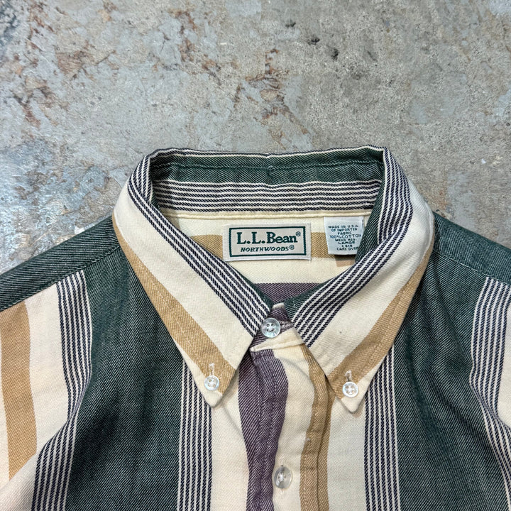 古着 USA製 70's~80's L.L.Bean/ エルエルビーン/ ボタンダウン長袖シャツ/ ストライプ柄/ サイズL