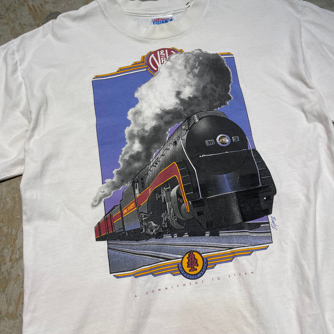 古着 90's Hanes/ヘインズ / ポワタン･アロー N&W 611号流線形蒸気機関車 / 旅客列車 / ヴィンテージ シングルステッチ プリントTシャツ / サイズL