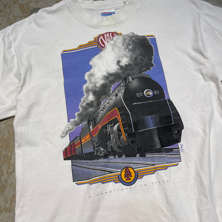古着 90's Hanes/ヘインズ / ポワタン･アロー N&W 611号流線形蒸気機関車 / 旅客列車 / ヴィンテージ シングルステッチ プリントTシャツ / サイズL