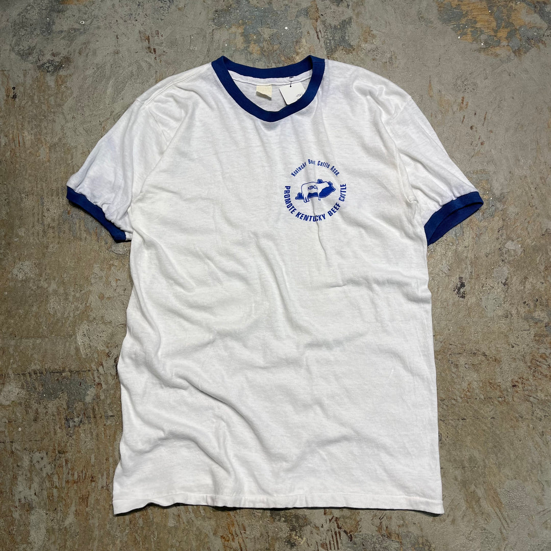 #4786 古着 USA製80's~ 紙タグ/ヴィンテージ プリントリンガーTシャツ/サイズM L相当