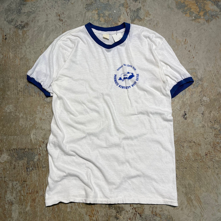 #4786 古着 USA製80's~ 紙タグ/ヴィンテージ プリントリンガーTシャツ/サイズM L相当