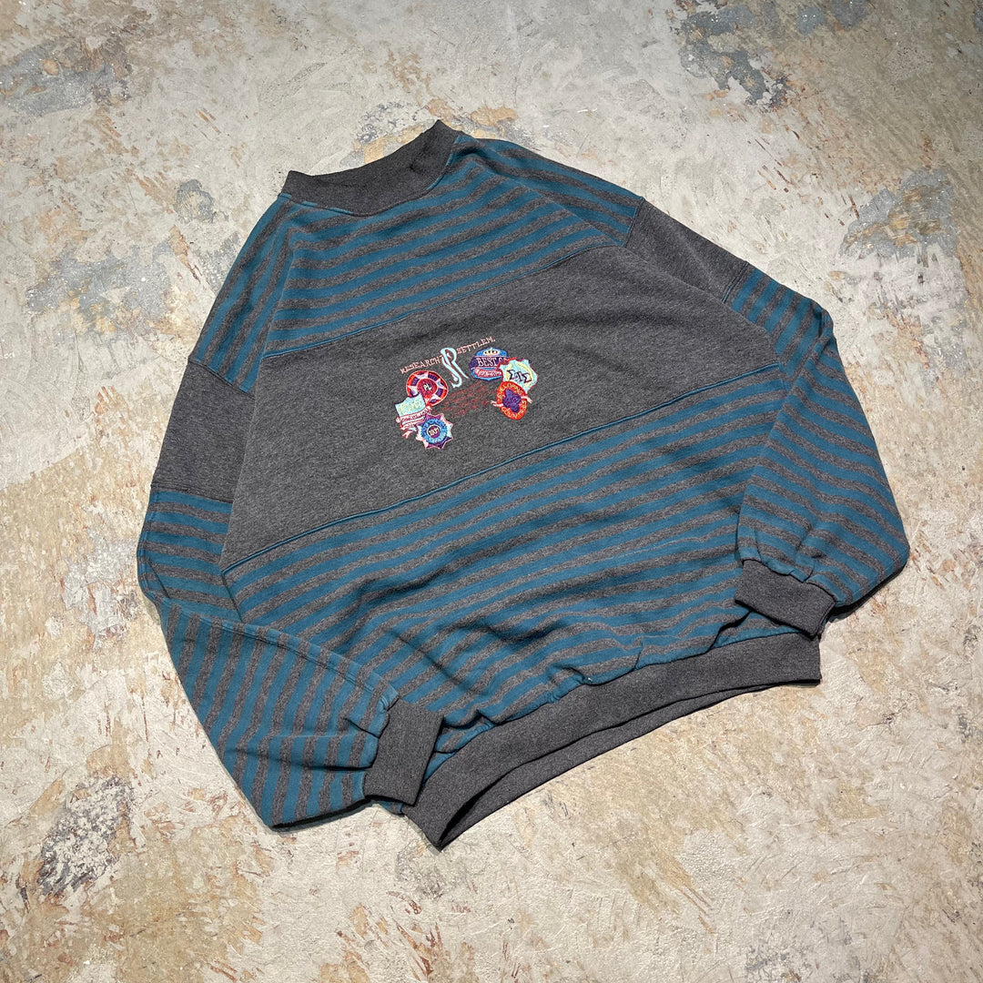 #4120 古着 Unknow/Crew Neck Print Sweat/クルーネックプリントスウェット/RESEARCH/SETTLEM/刺繍/ボーダー柄/サイズL