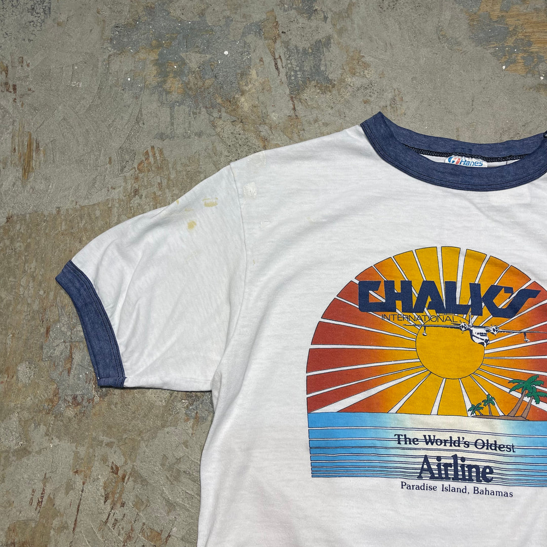 #4485 古着 80's Hanes/ヘインズ/short sleeve Ringer t-shirt Tee/半袖リンガーTシャツ/MADE IN USA/サイズL